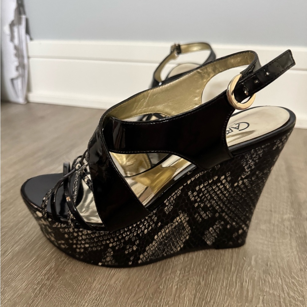 Carlos by Carlos Santana Black Snakeskin Wedges